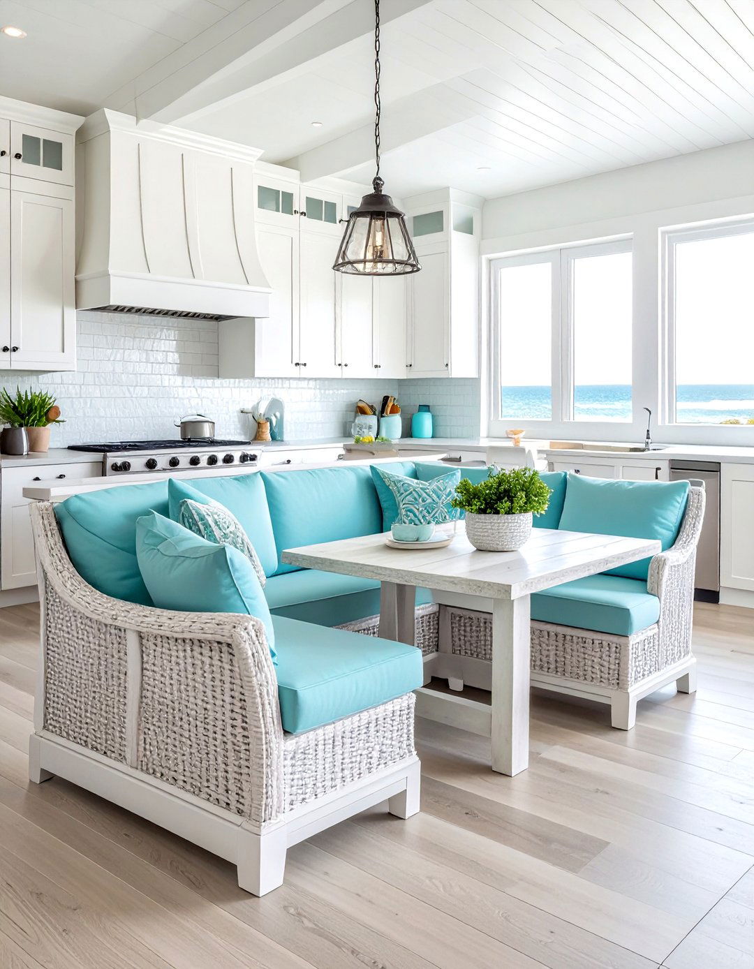 Coastal u shaped breakfast booth - 30 U-shaped banquette dining ideas