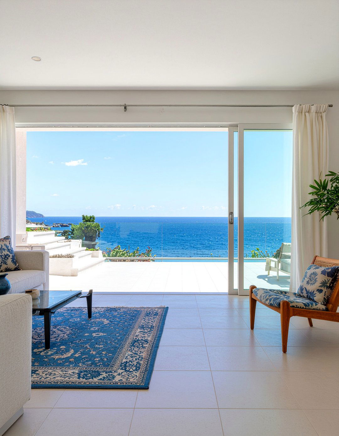 Coastal view balcony access - 30 Mediterranean living room ideas