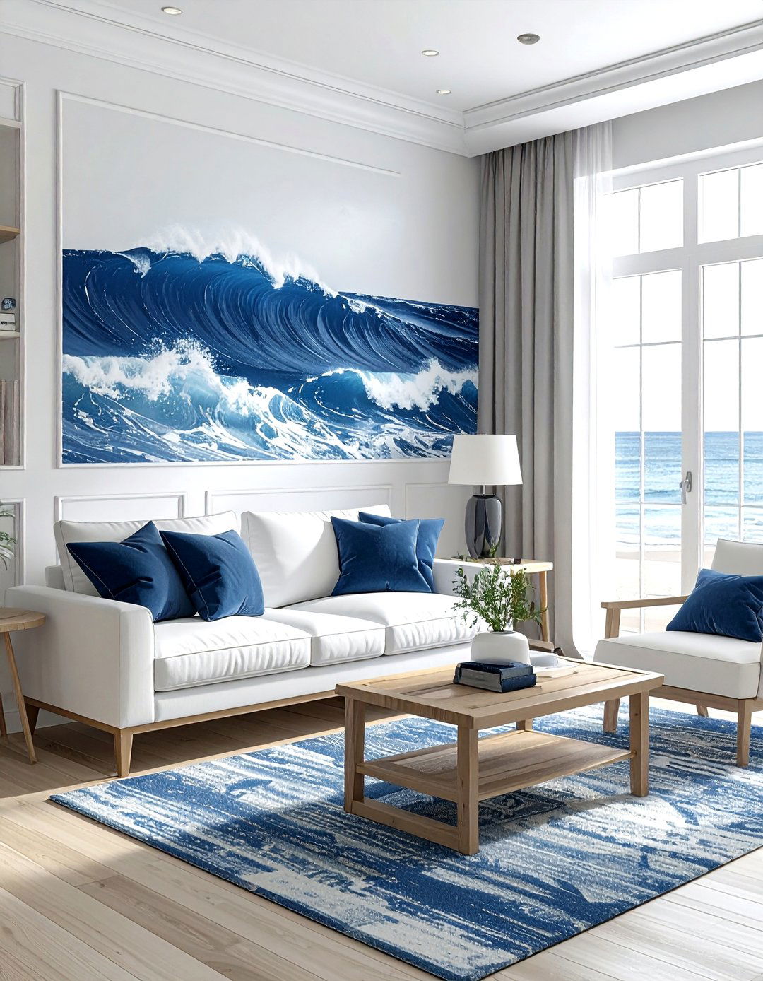 Coastal wallpaper - 30 coastal navy living room ideas