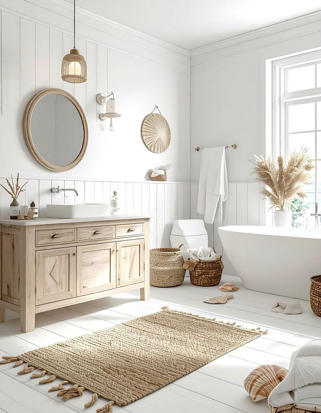 Coastal white bathroom - 30 white bathroom decor ideas