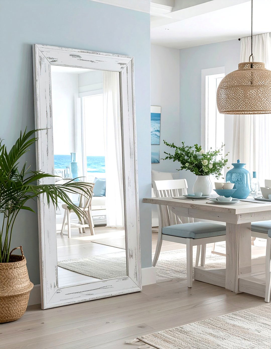 Coastal white floor mirror - 30 floor mirror dining room ideas