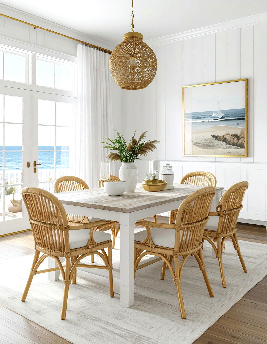 Coastal white gold dining room - 30 gold and white dining room ideas