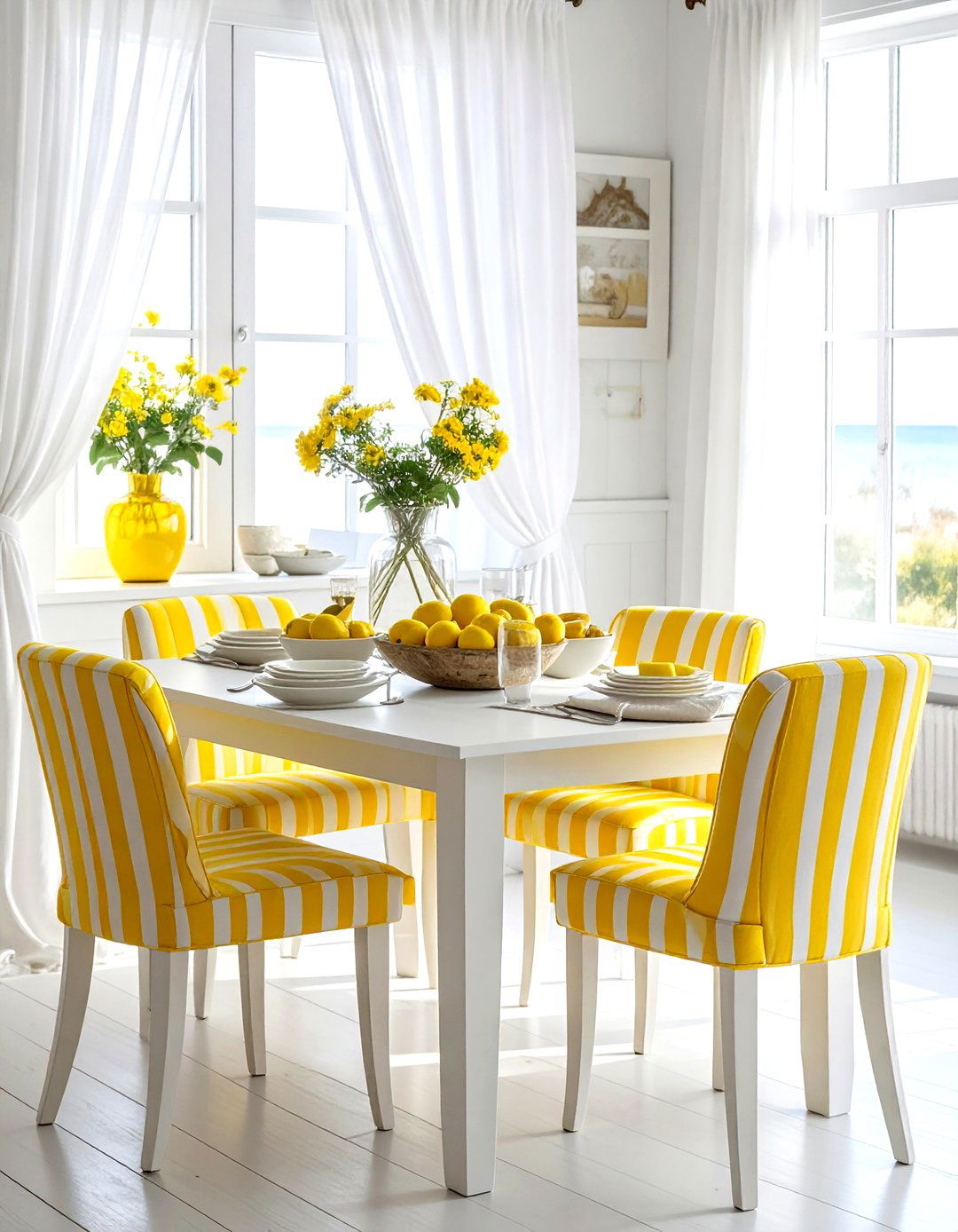 Coastal yellow and white dining room - 30 yellow and white dining room ideas