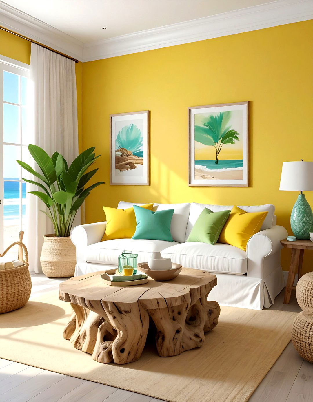 Coastal yellow living room - 30 yellow living room decor ideas