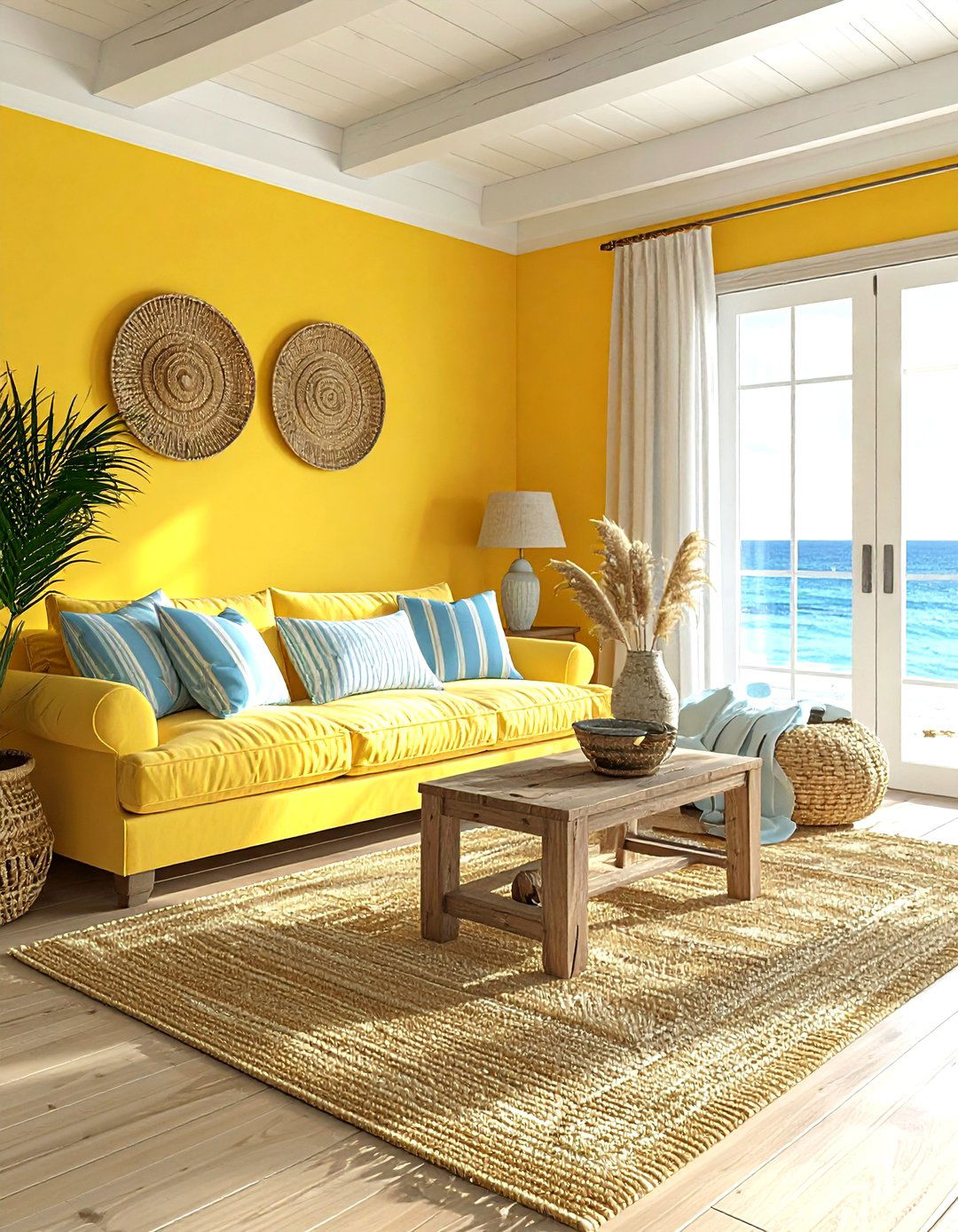 Coastal yellow living room - 30 yellow living room ideas