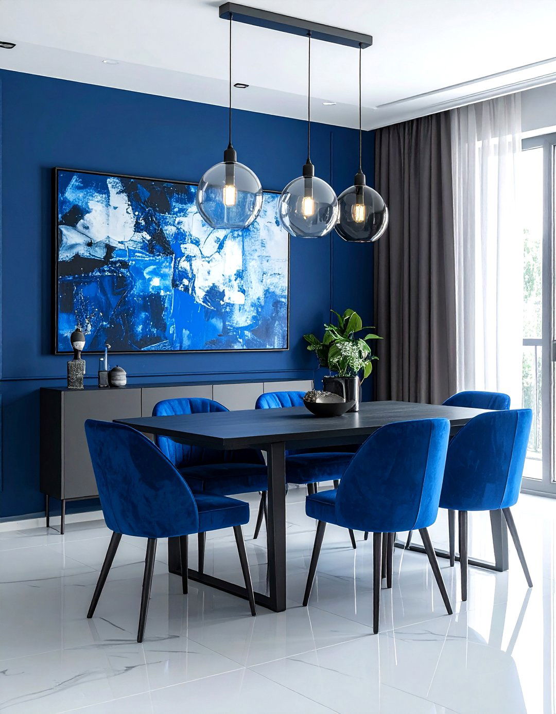 Cobalt Blue And Gunmetal Gray Dining Room - 30 blue and gray dining room ideas