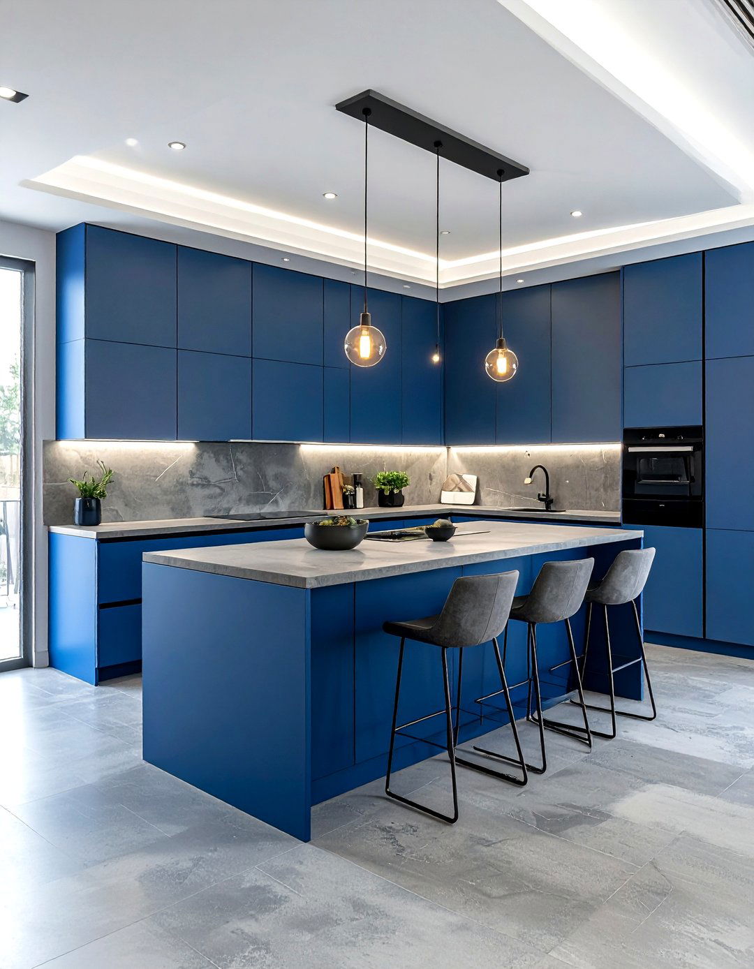 Cobalt Blue Contemporary Kitchen - 30 blue kitchen decor ideas