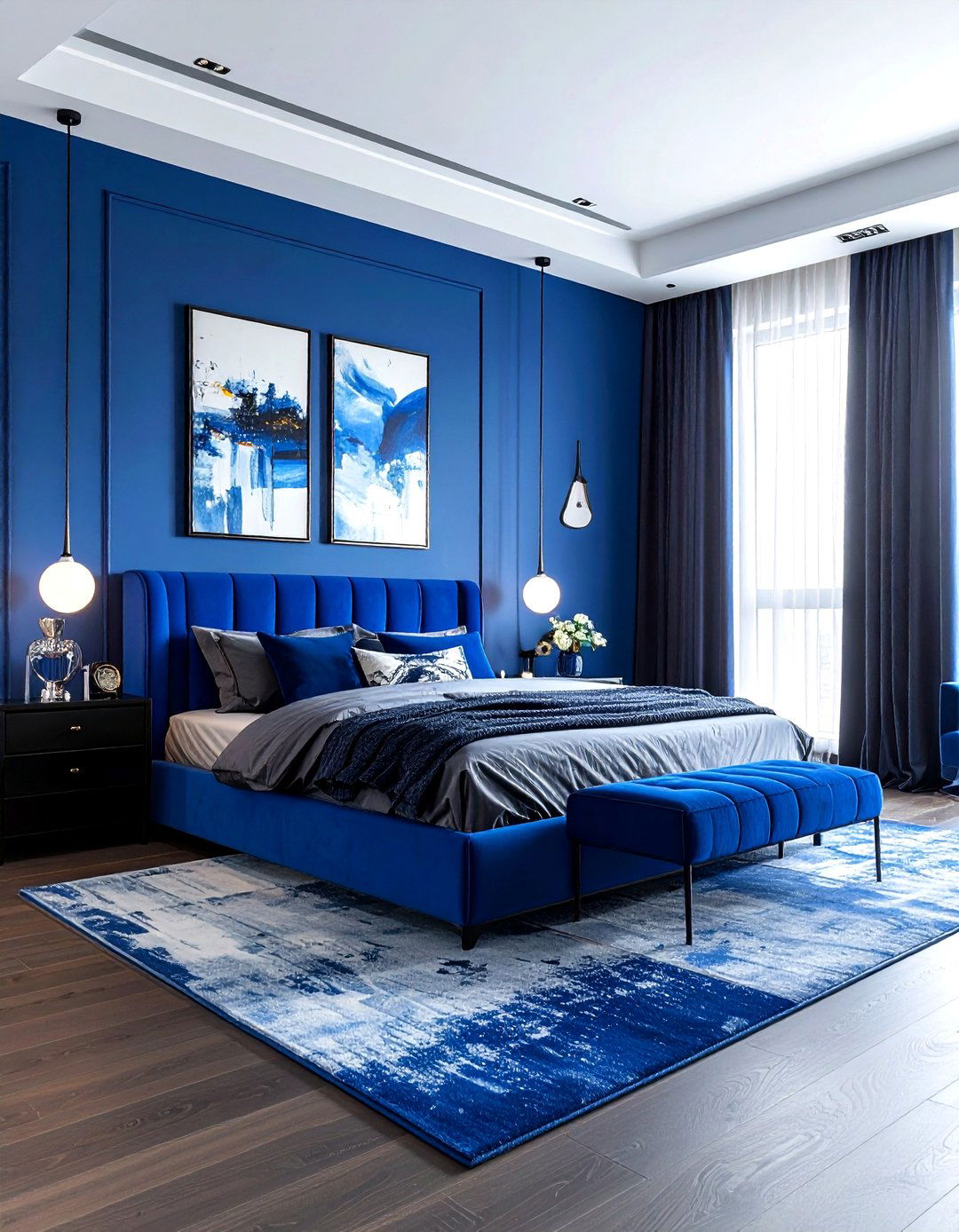 Cobalt Blue Modern Bedroom - 30 blue bedroom design ideas