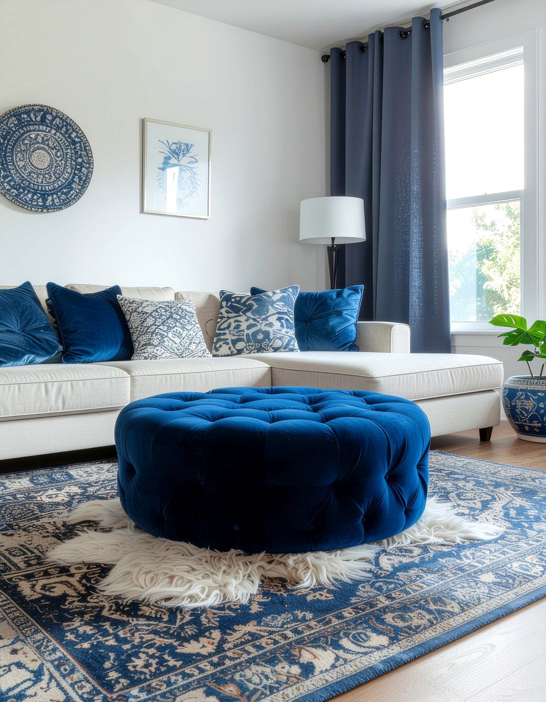 Cobalt Blue Ottoman - 30 cobalt living room ideas