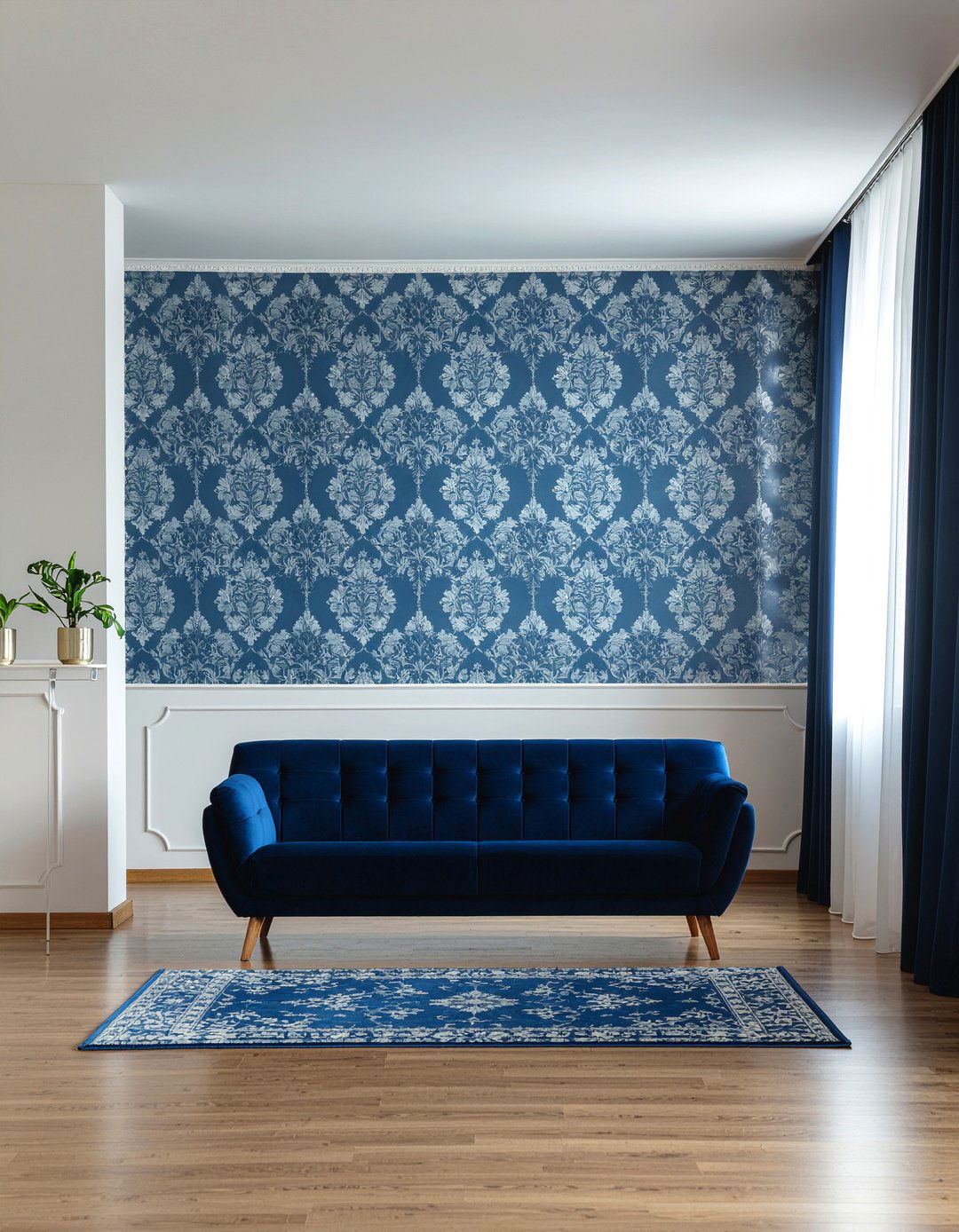 Cobalt Blue Patterned Wallpaper - 30 cobalt living room ideas