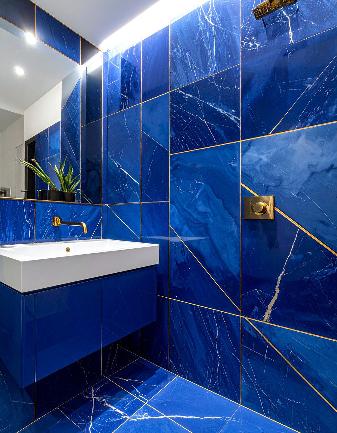 Cobalt Blue Tile Gold Grout - 30 blue and gold bathroom ideas