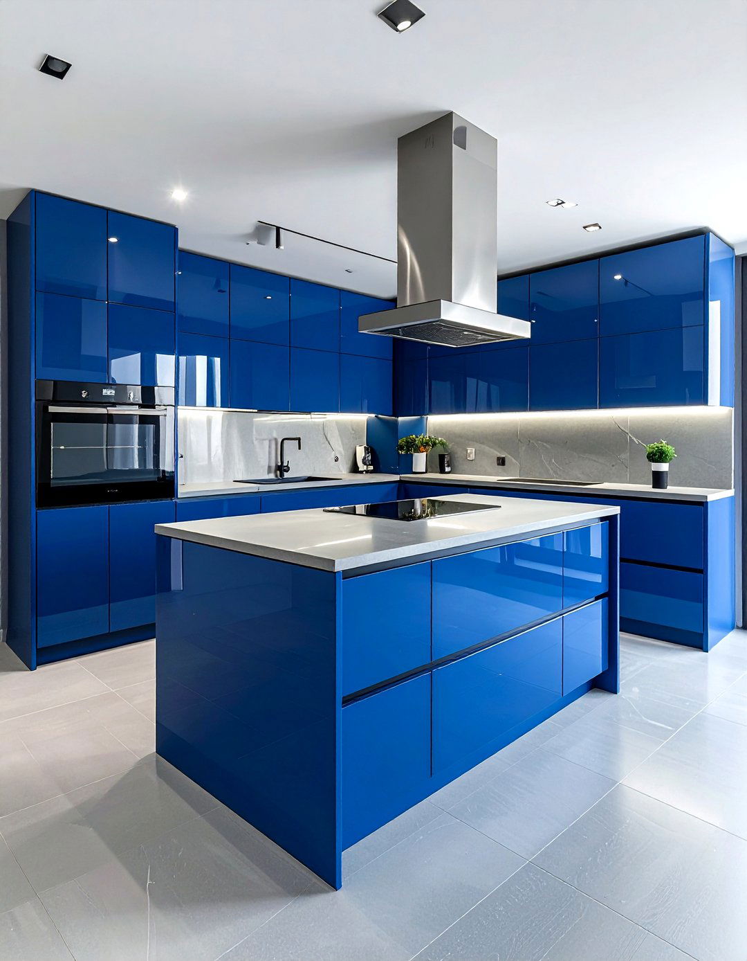 Cobalt blue and light gray modern kitchen - 30 blue and gray kitchen ideas