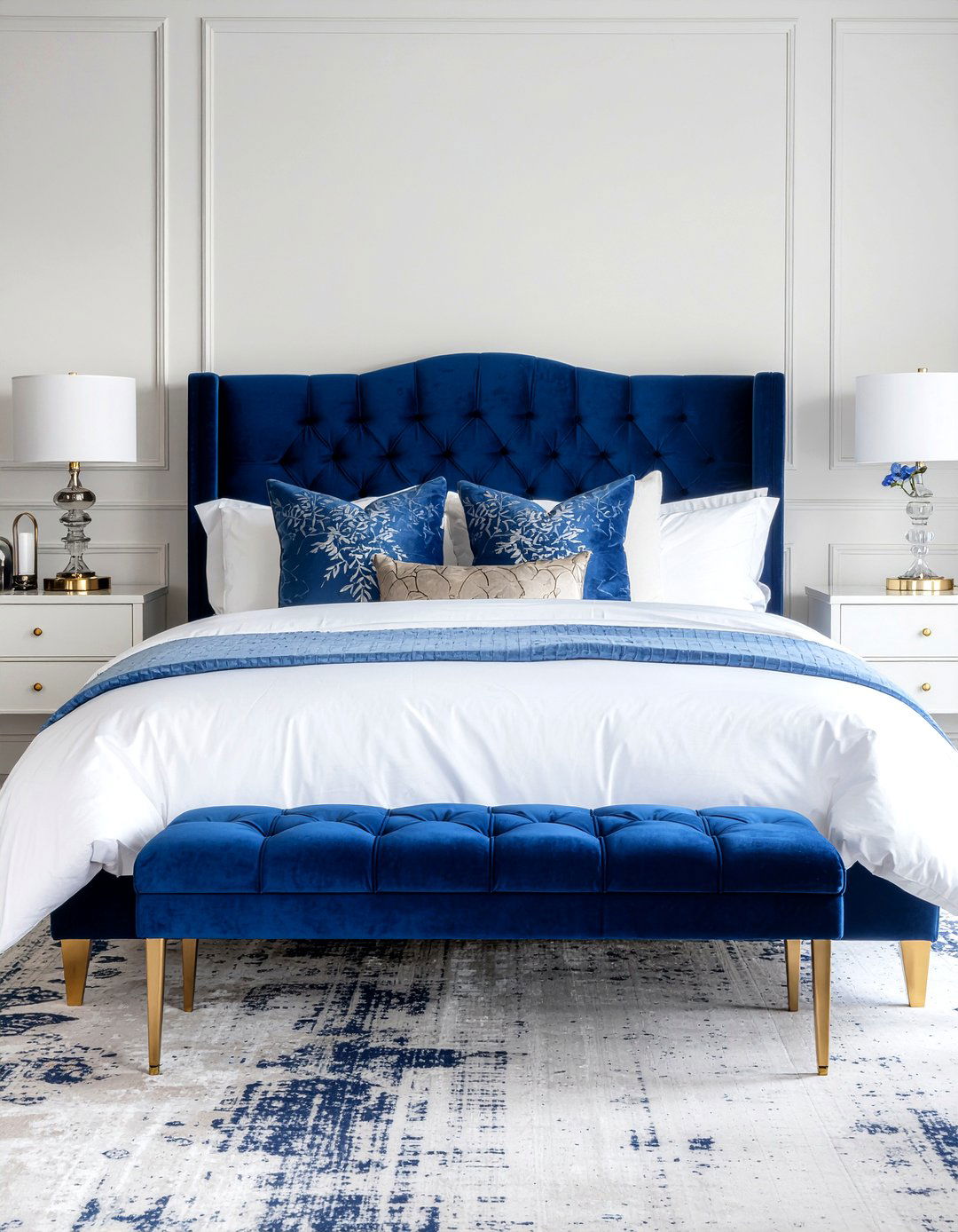 Cobalt blue bench for bedroom - 30 cobalt bedroom ideas