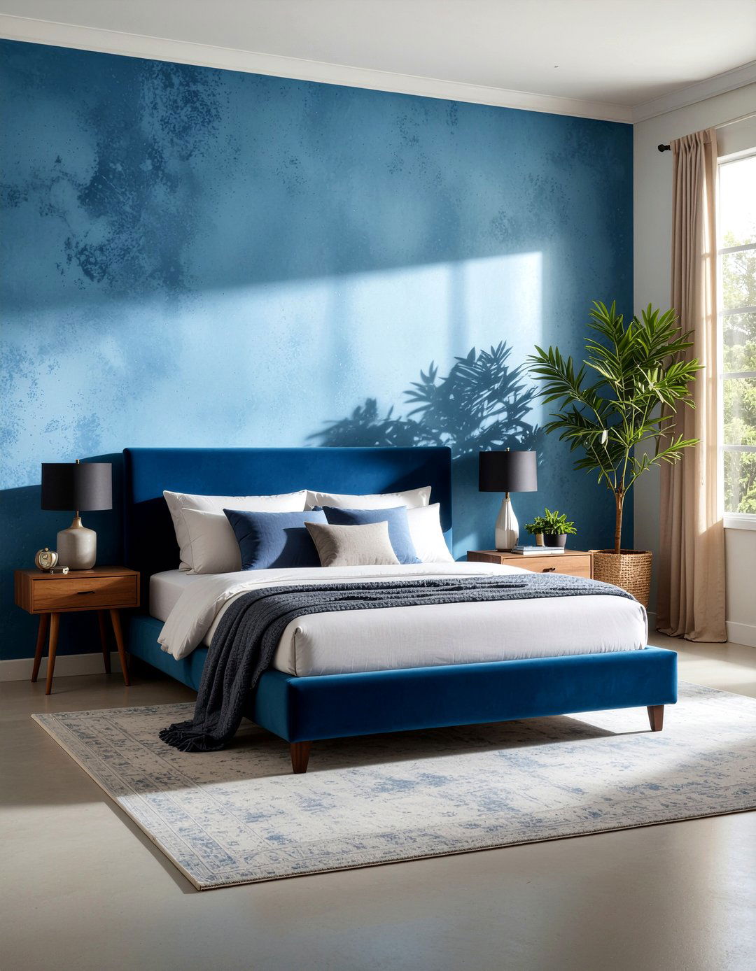 Cobalt blue textured walls - 30 cobalt bedroom ideas