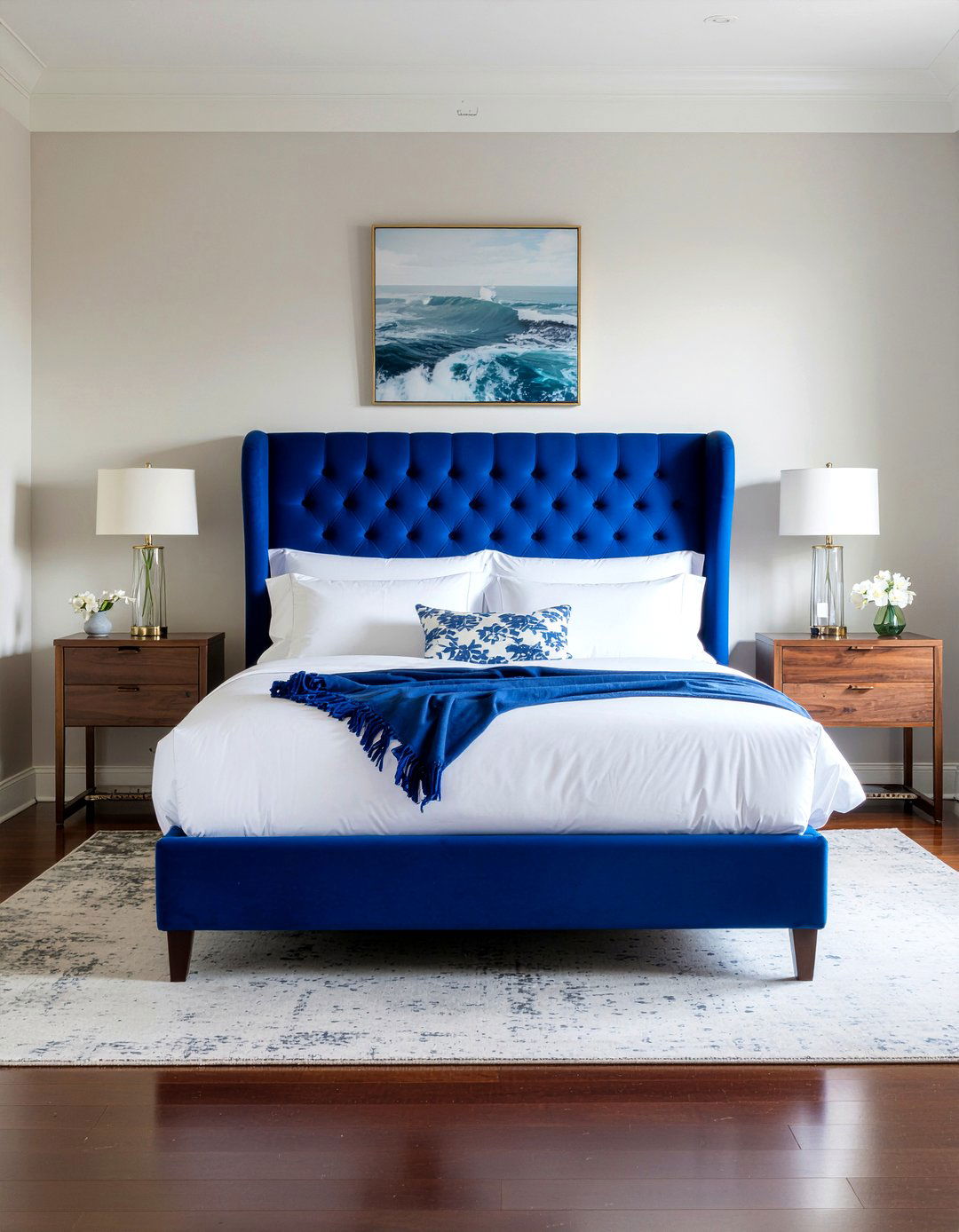 Cobalt blue upholstered bed - 30 cobalt bedroom ideas
