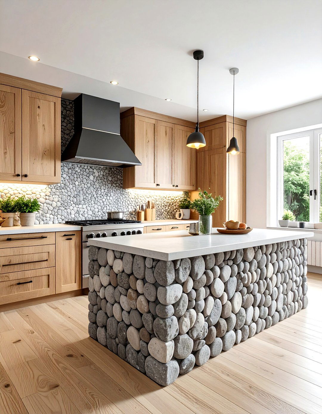 Cobblestone kitchen wall - 30 kitchen stone wall ideas