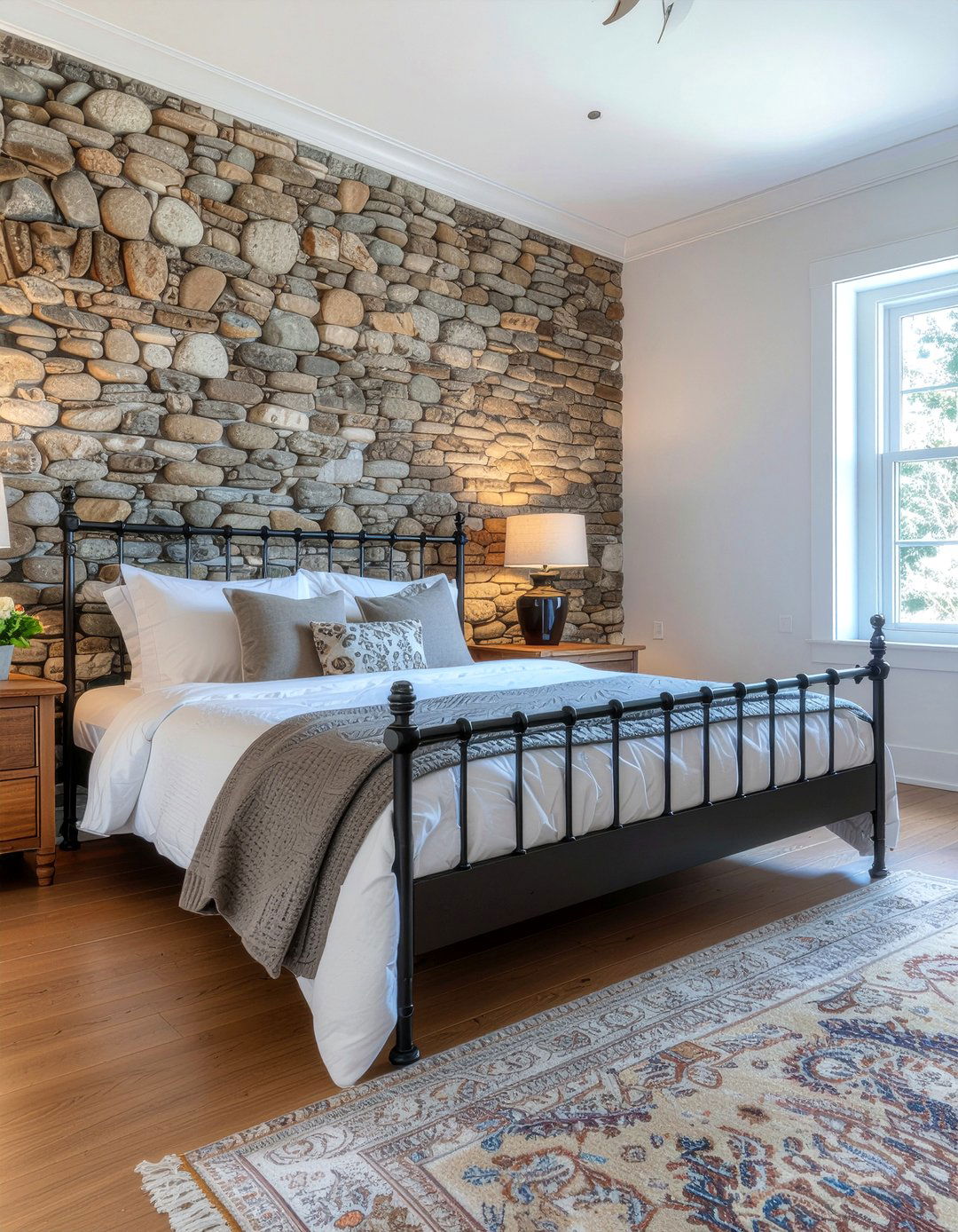 Cobblestone wall - 30 bedroom stone wall ideas