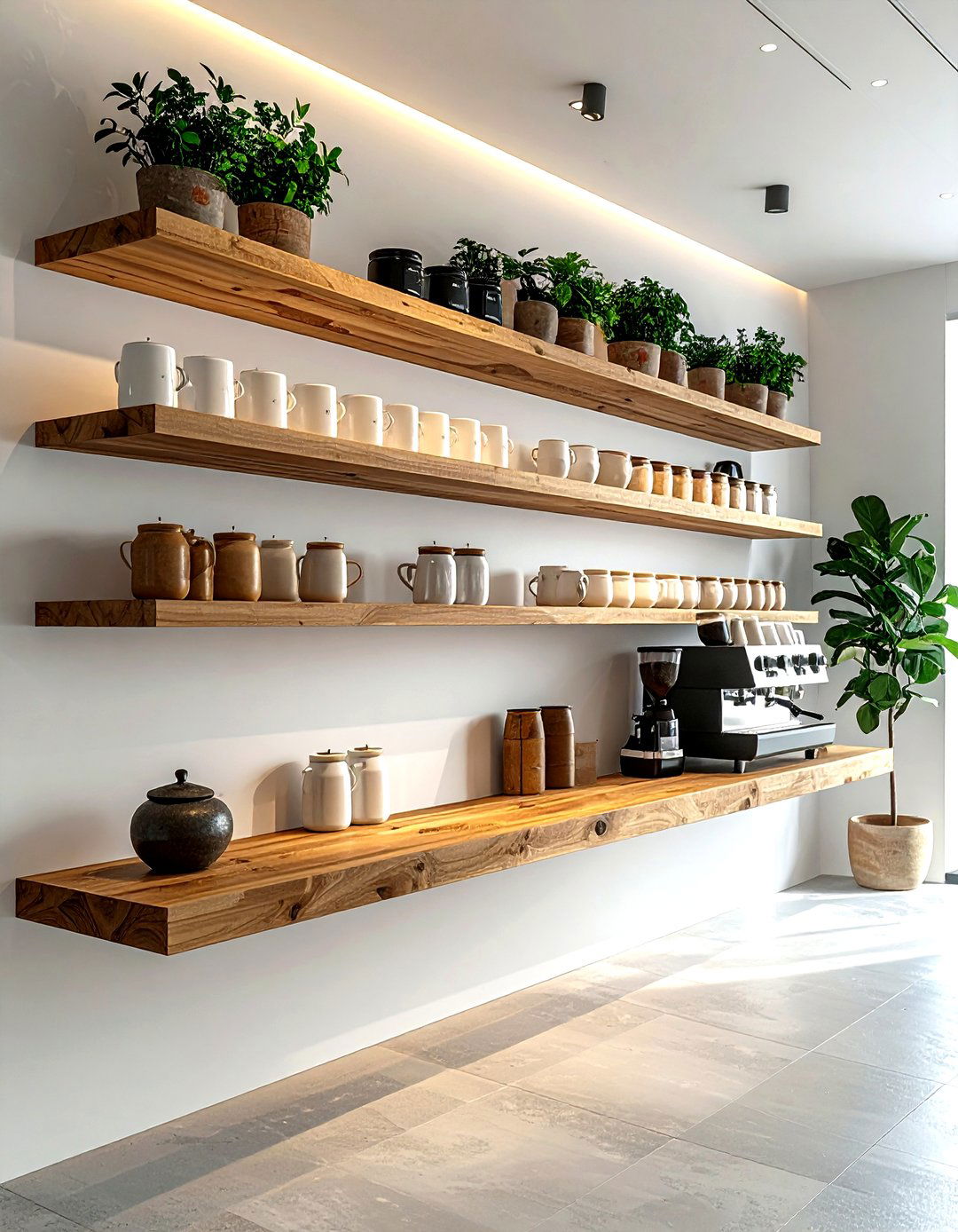 Coffee bar floating shelves - 30 kitchen coffee bar ideas