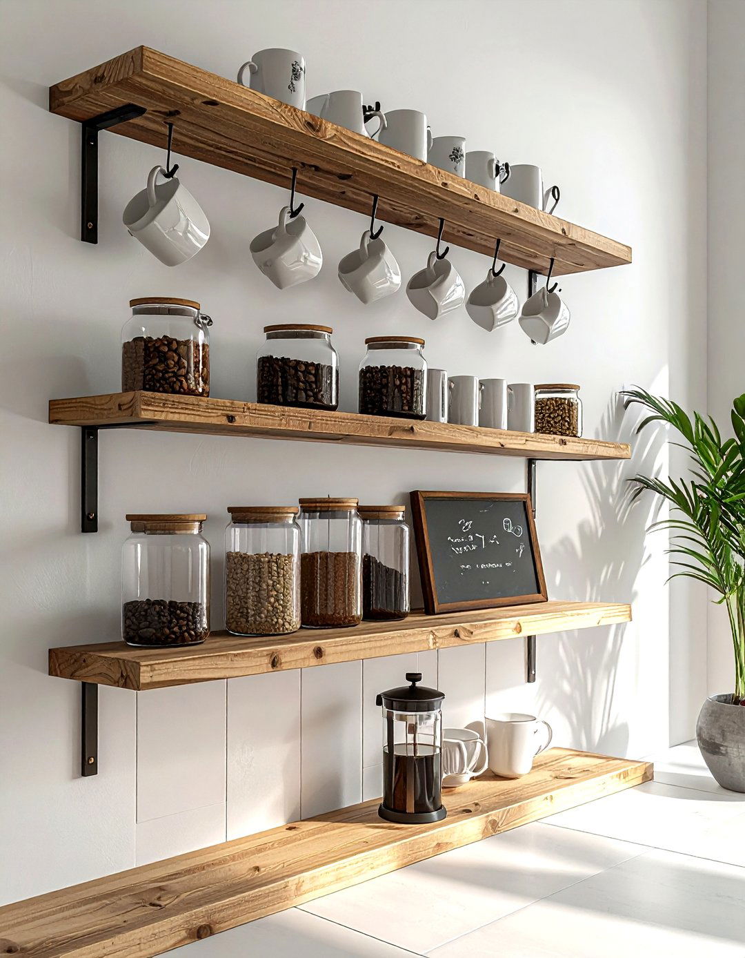 Coffee bar shelf vignette - 30 shelf vignette ideas