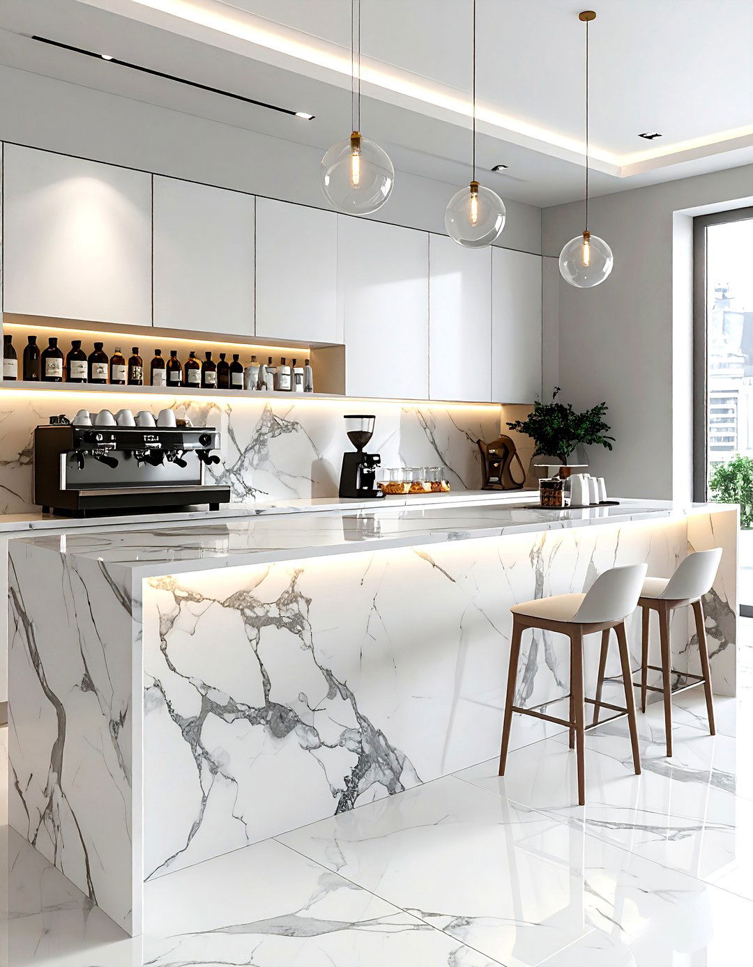 Coffee bar with marble countertop - 30 kitchen coffee bar ideas