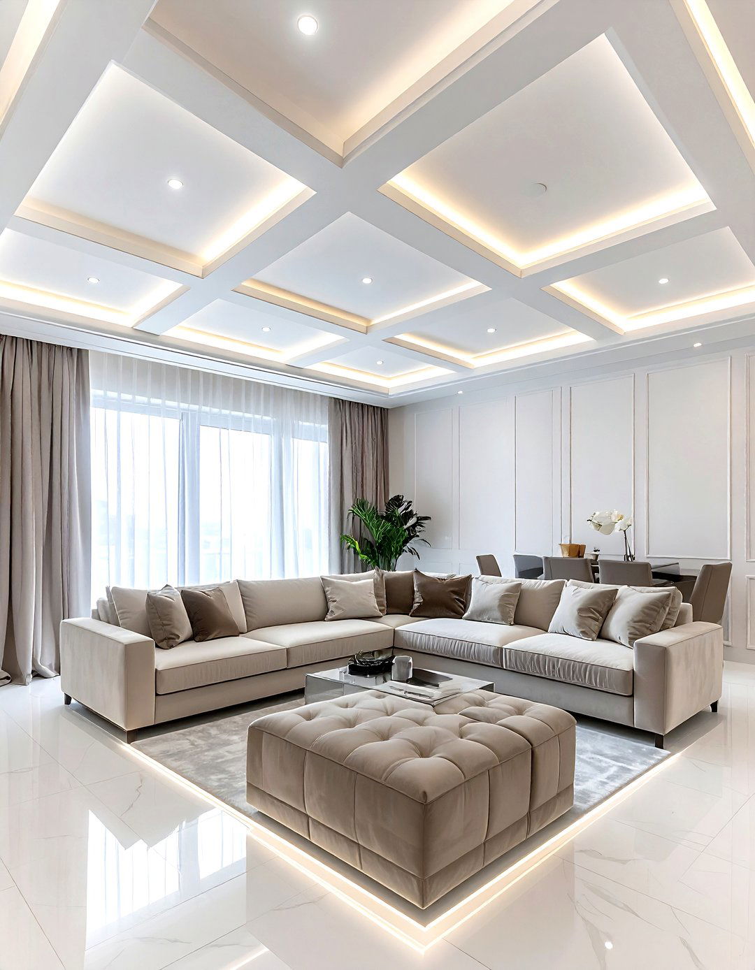 Coffered ceiling led lighting - 30 living room led strip lights ideas