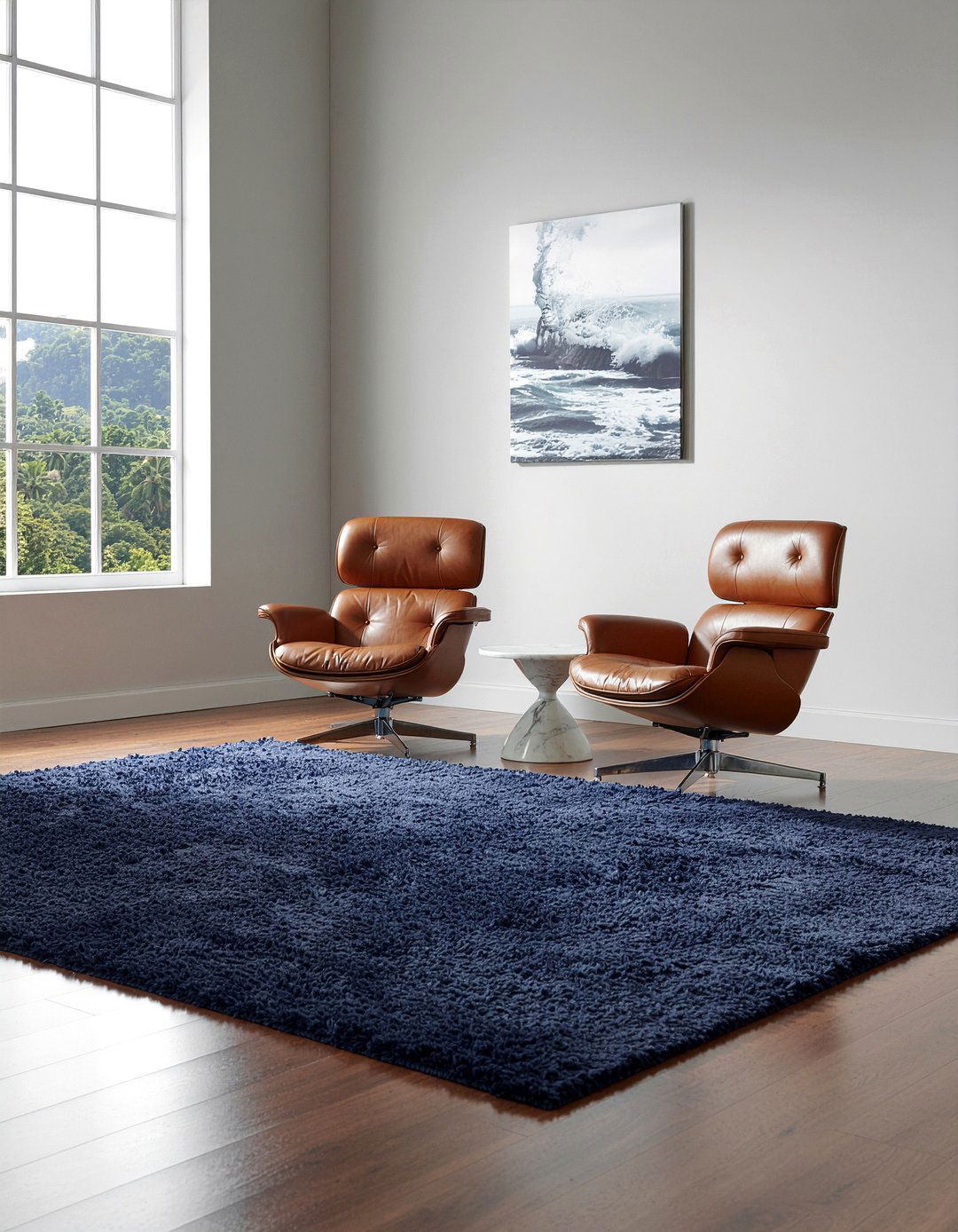 Cognac Leather Accent Chairs - 30 layered texture living room ideas