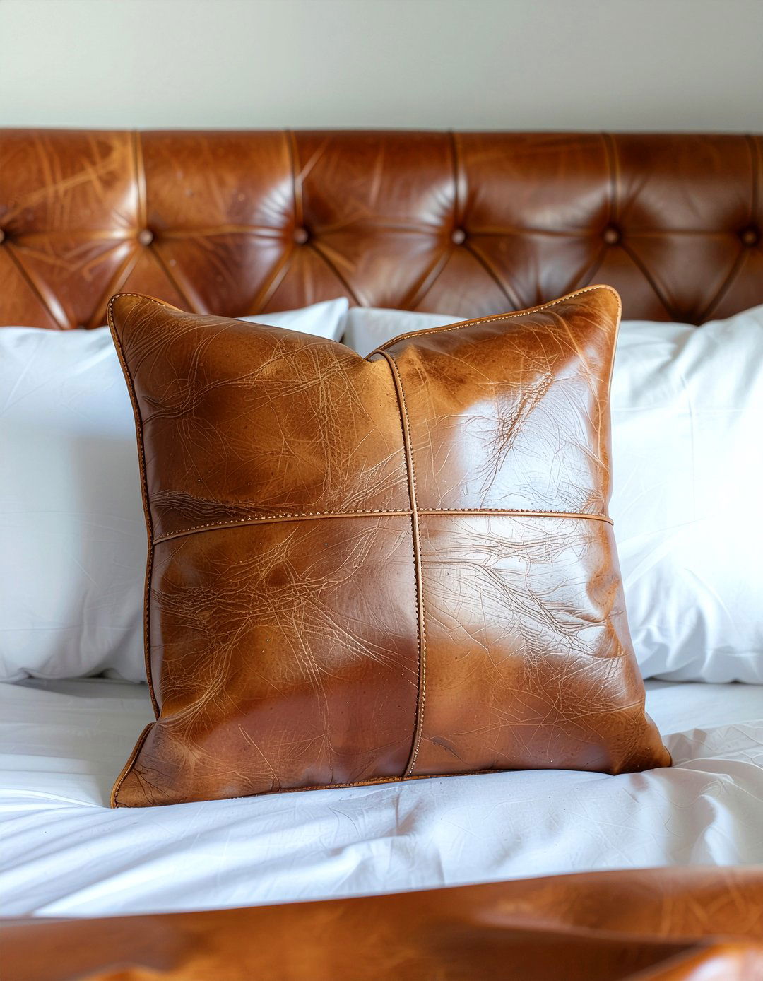 Cognac Leather Lumbar Pillow - 30 bedroom lumbar pillows