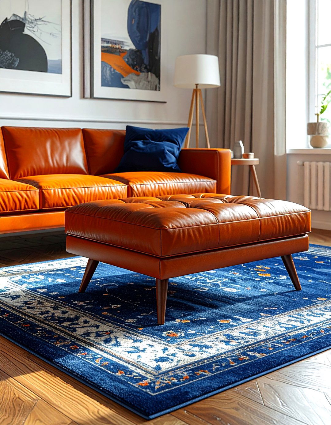 Cognac Leather Ottoman - 30 living room ottomans