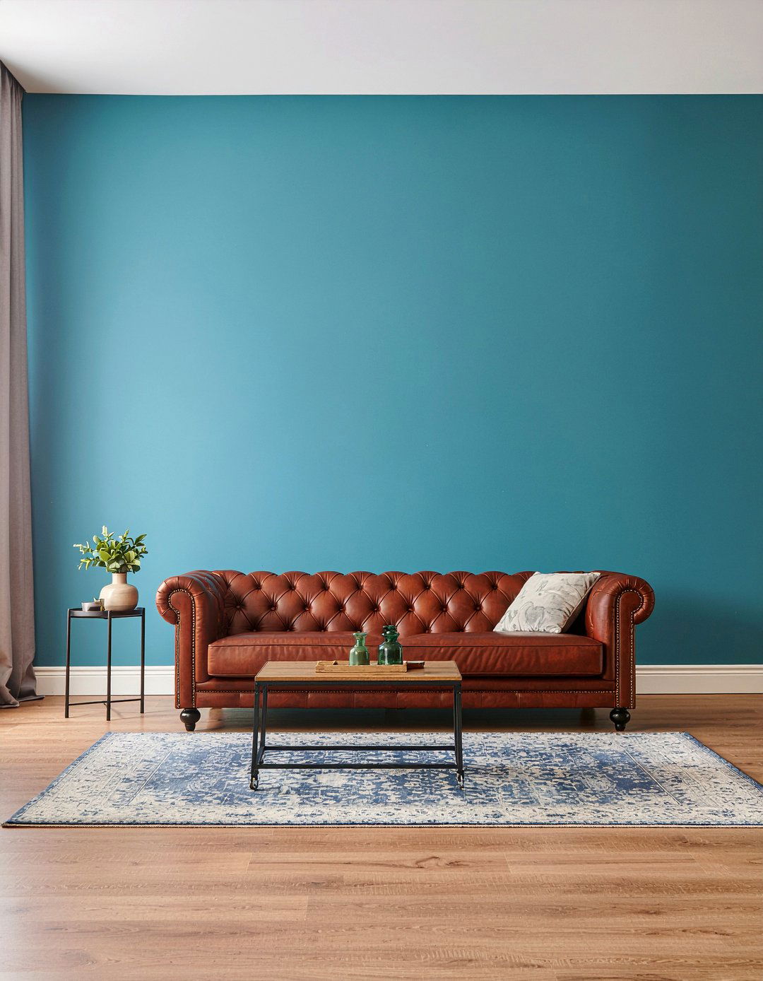 Cognac leather sofa blue walls - 30 leather sofa living room ideas