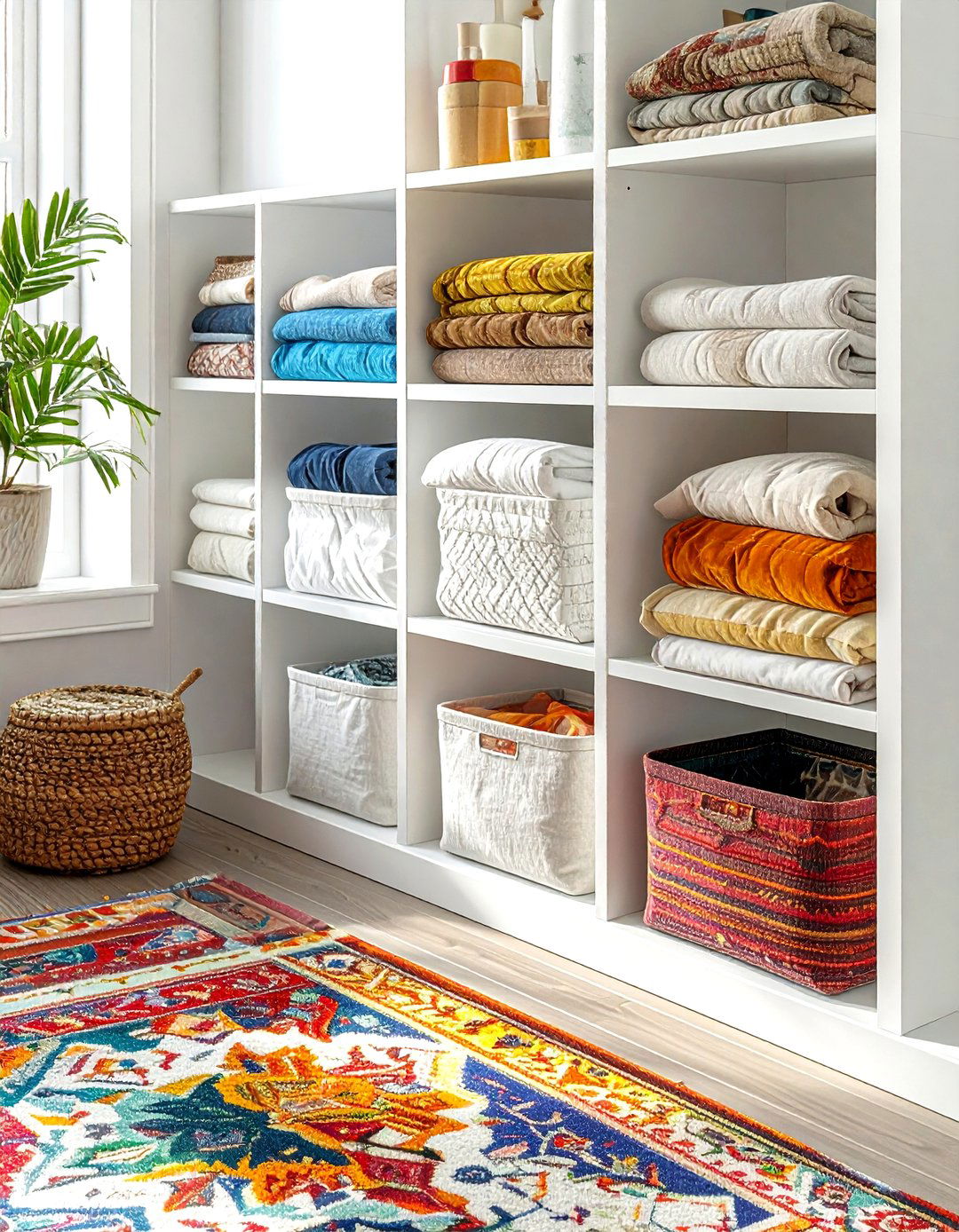 Collapsible fabric storage bin - 30 living room blanket storage ideas