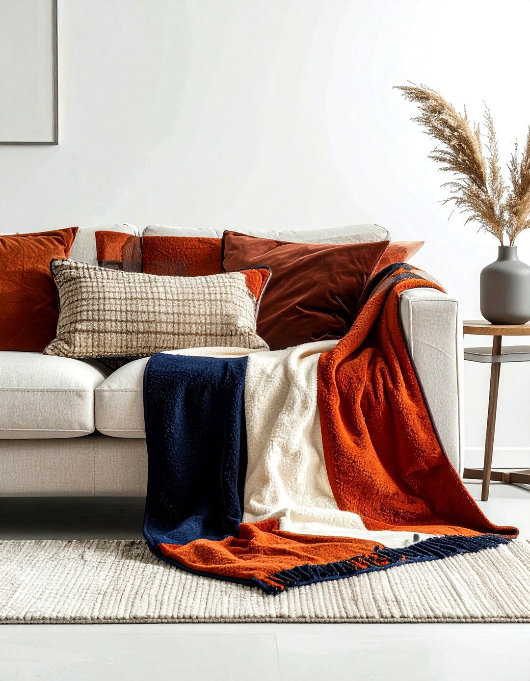 Color Block Blanket - 30 living room blanket styling ideas
