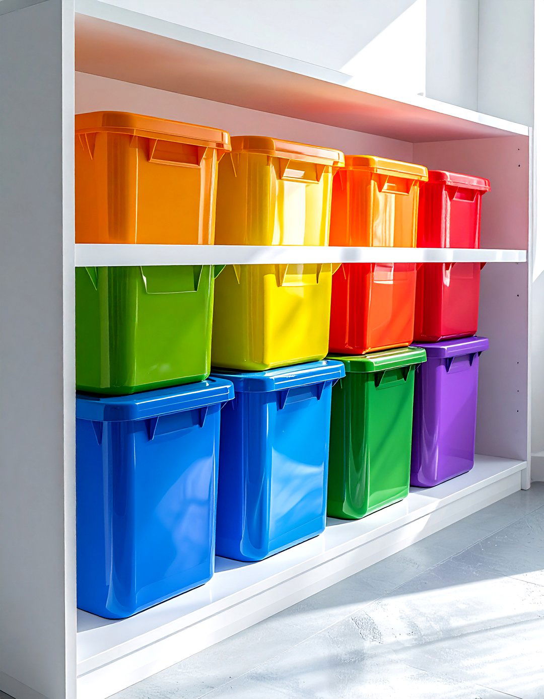 Color Coded Bins - 30 playroom organization ideas