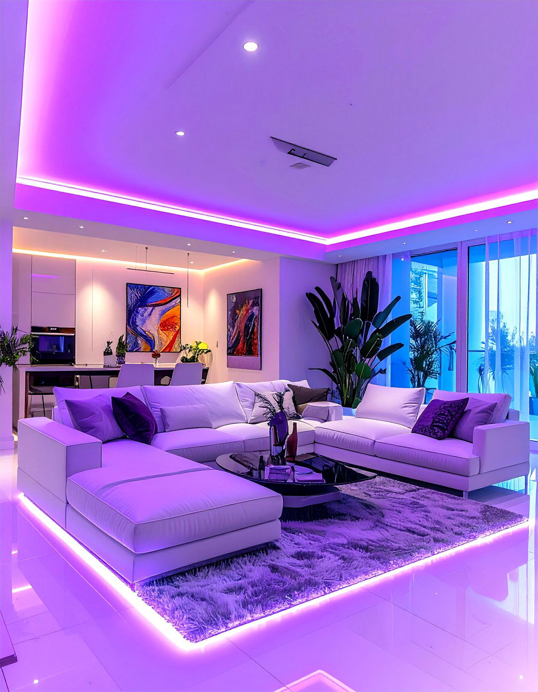 Color changing led strip - 30 living room LED lighting ideas