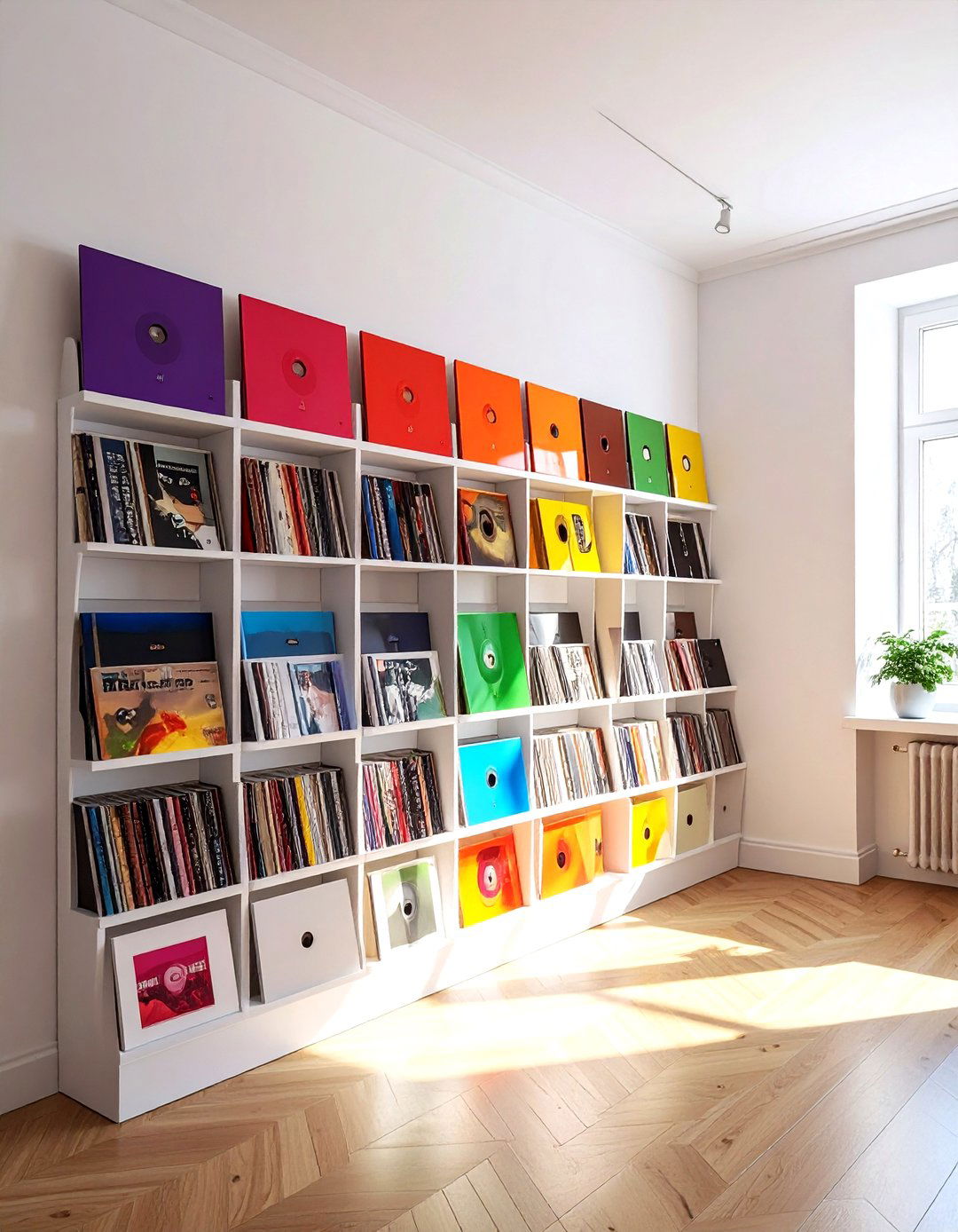 Color coded record wall - 30 record collection display ideas