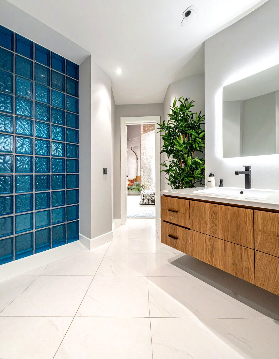 Colored Glass Block Accent - 30 glass block bathroom ideas