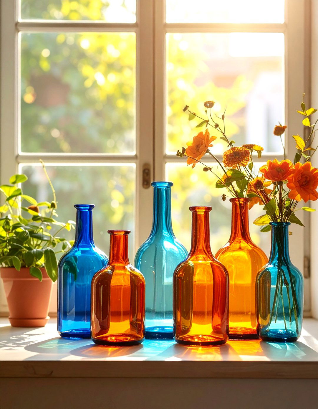 Colored Glass Vases - 30 thrift store dining room ideas