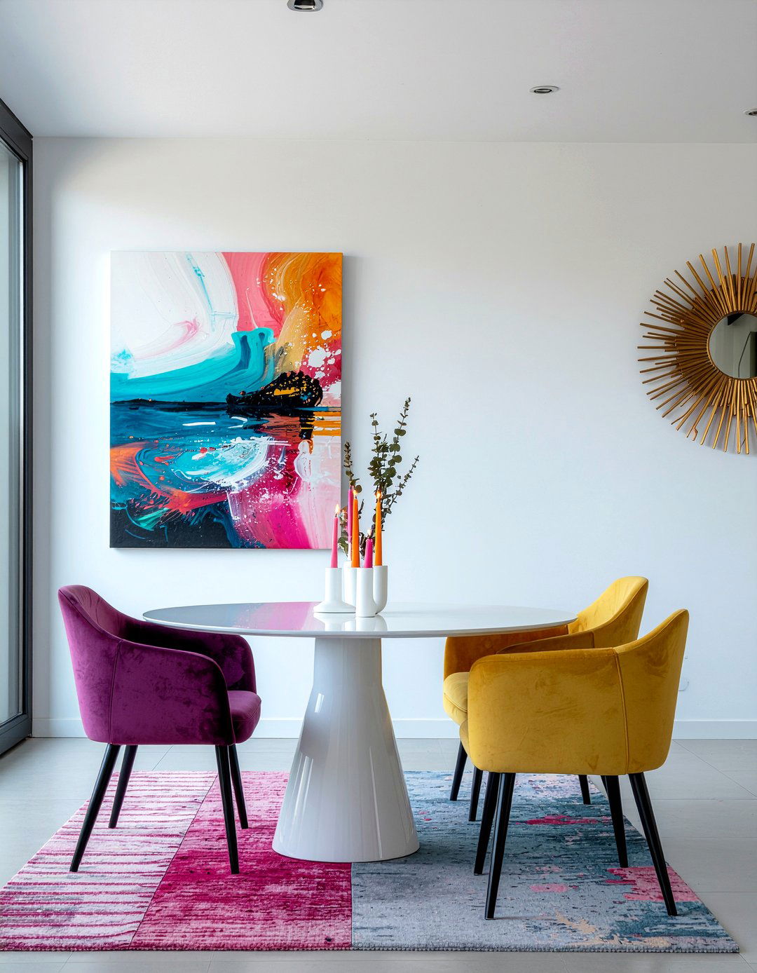 Colored Taper Candle Table Decor - 30 candlelit dining room ideas