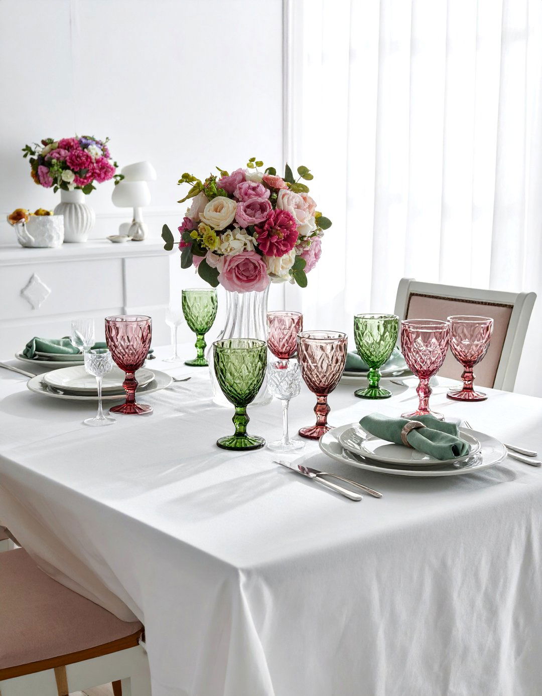 Colored glassware - 30 grandmillennial decor ideas