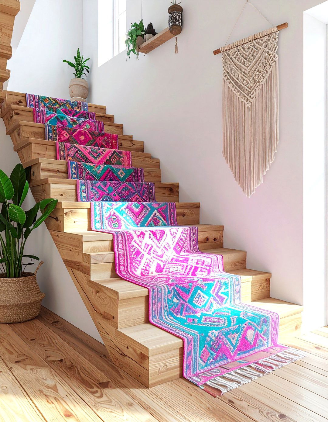 Colorful Boho Stair Runner - 30 stair runner ideas