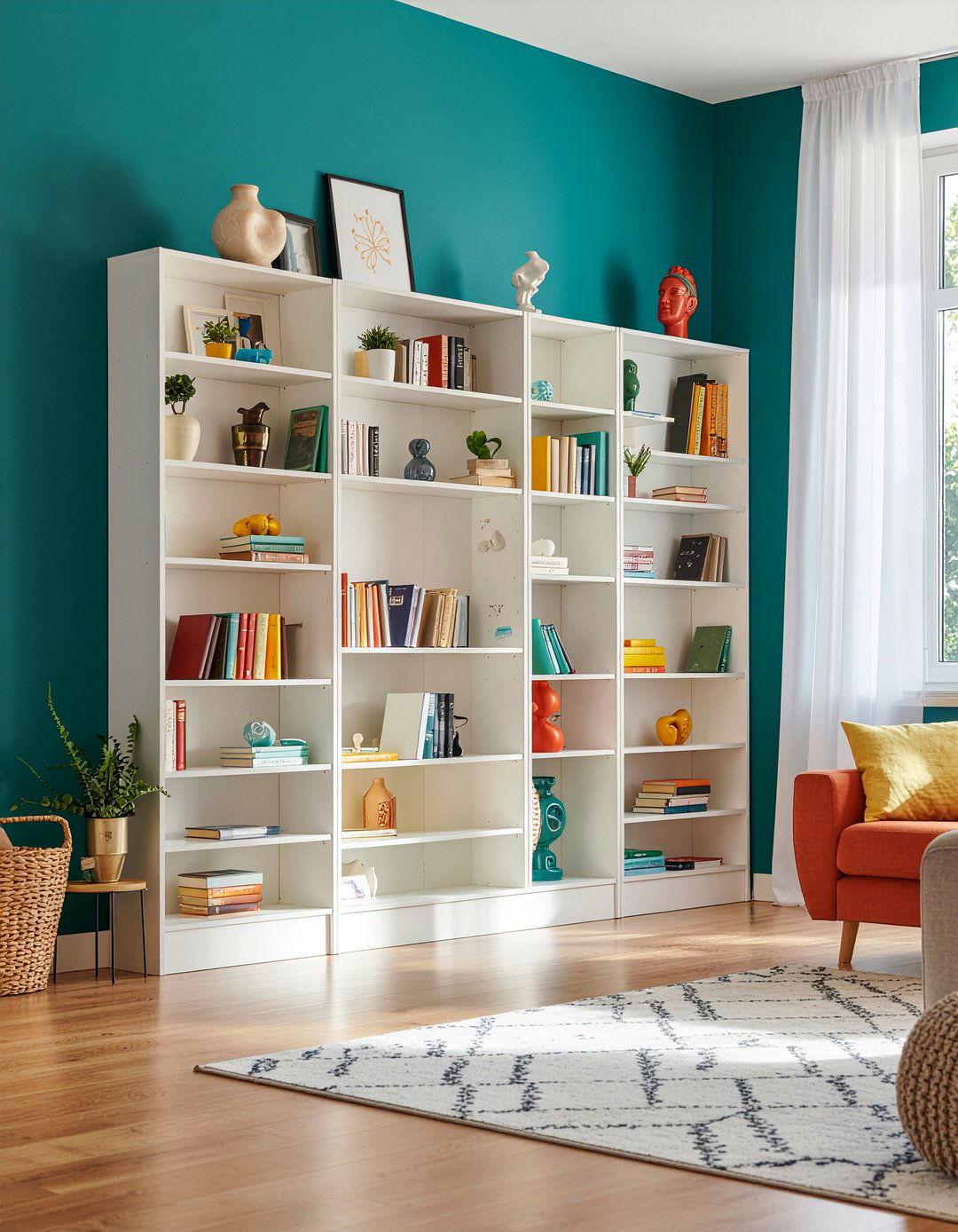 Colorful Bookshelf Wall - 30 living room maximalist furniture ideas