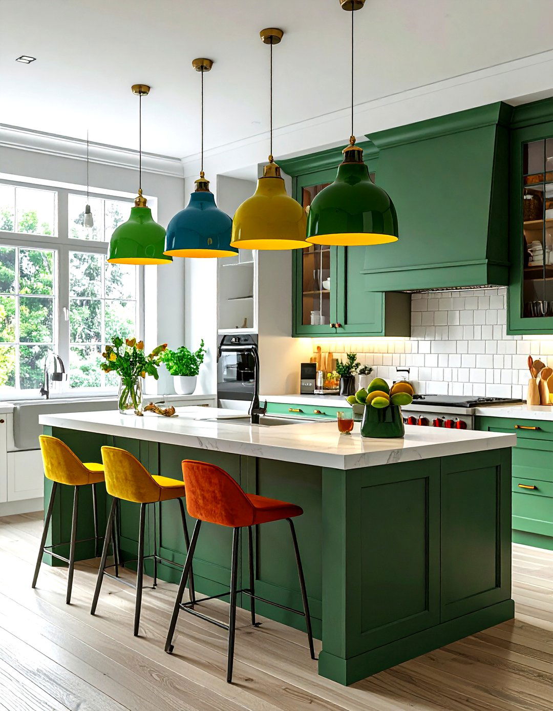 Colorful Enamel Pendants - 30 kitchen island lighting ideas