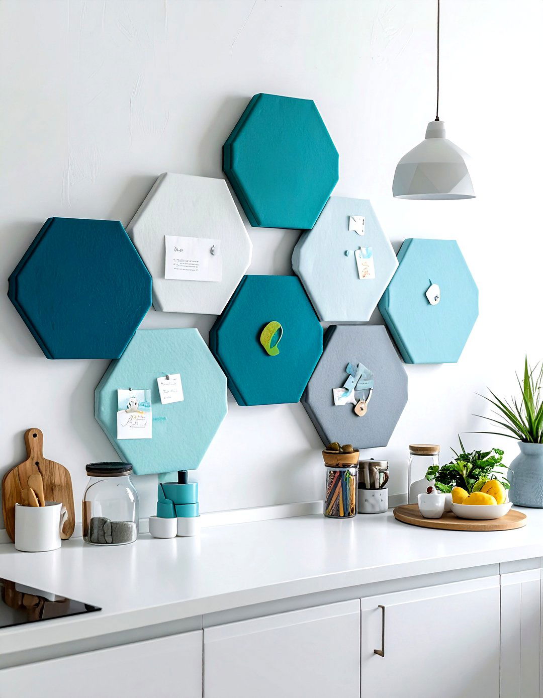 Colorful Felt Hexagon Board - 30 kitchen bulletin board ideas