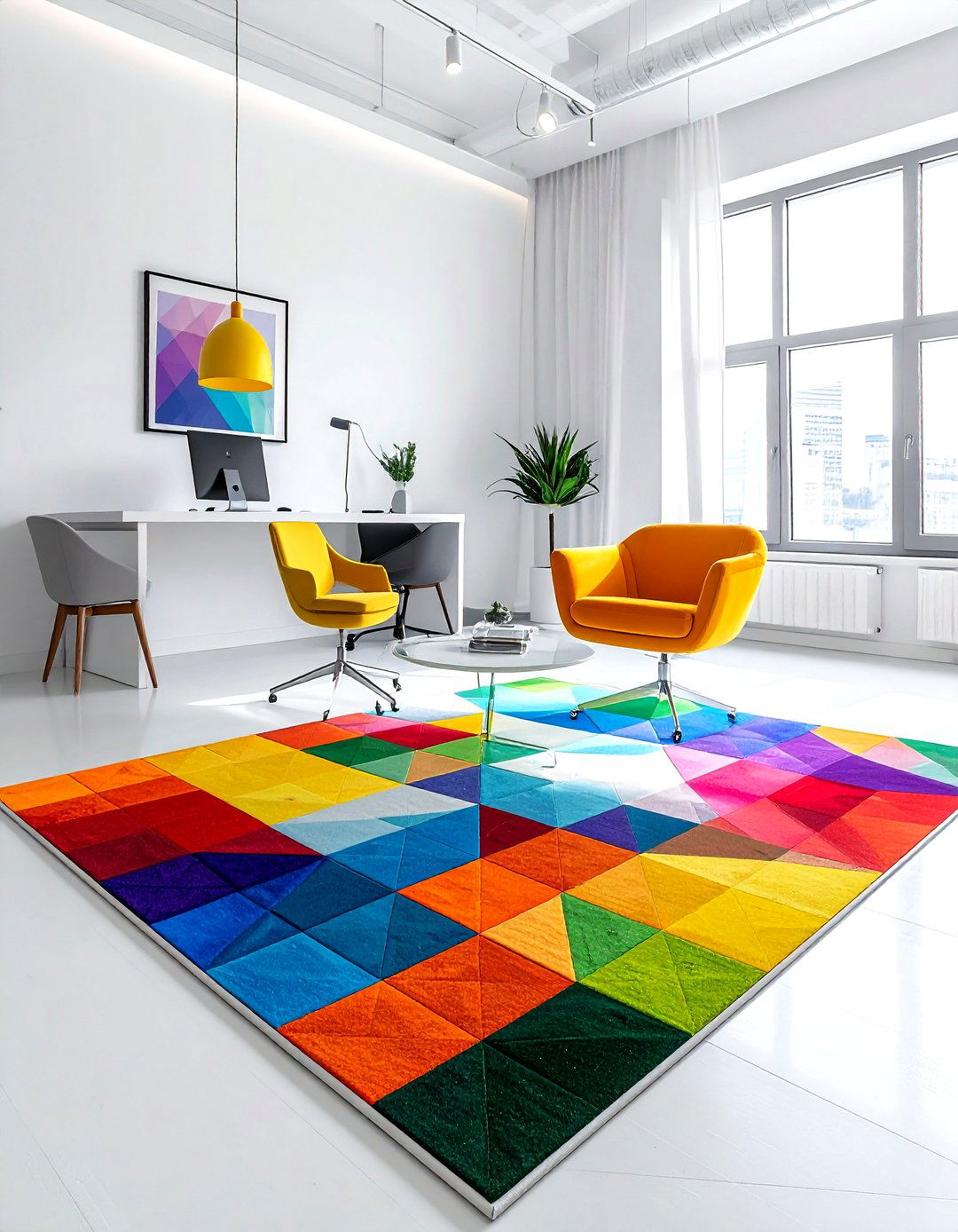 Colorful Geometric Area Rug - 30 rainbow decor ideas