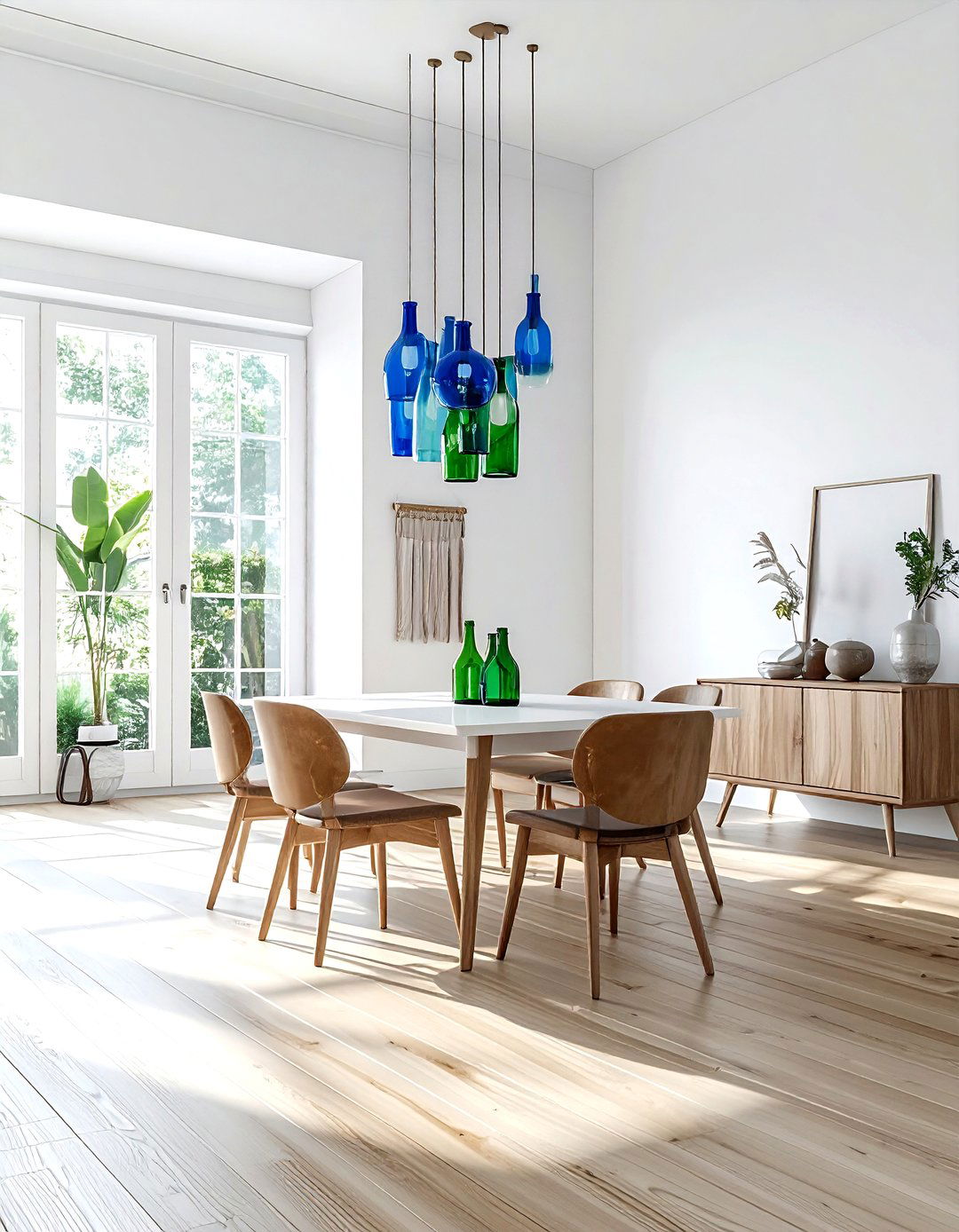 Colorful Glass Bottle Pendant - 30 cluster pendant dining room ideas