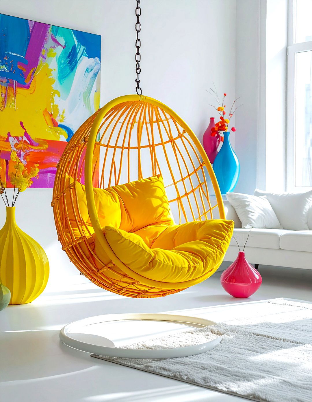 Colorful Hanging Chair - 30 living room hanging chair ideas