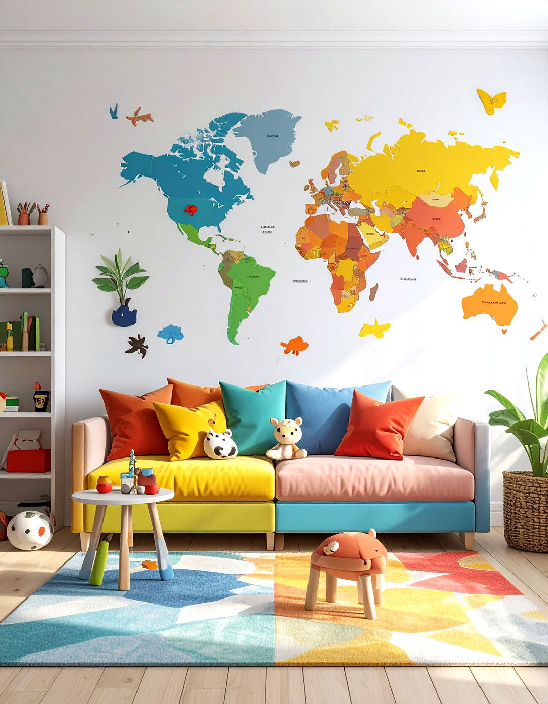 Colorful Kids World Map - 30 map decor ideas
