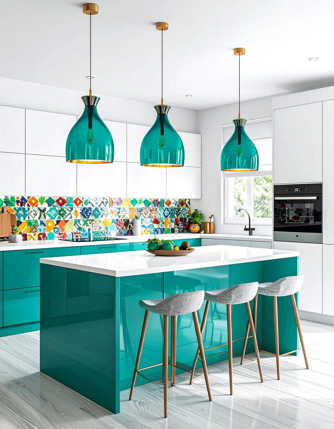 Colorful Kitchen Pendants - 30 kitchen layered lighting ideas