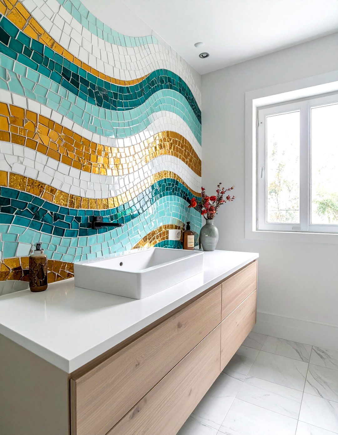 Colorful Mosaic Backsplash - 30 eclectic bathroom ideas