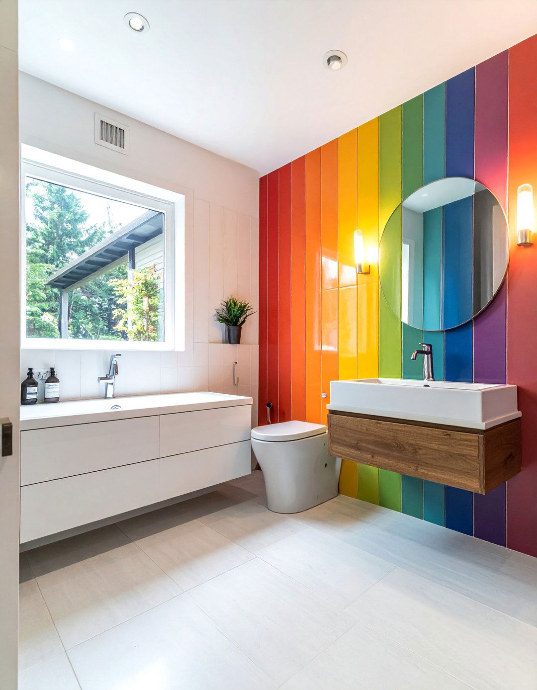 Colorful Subway Tile Bathroom - 30 vertical subway tile bathroom ideas