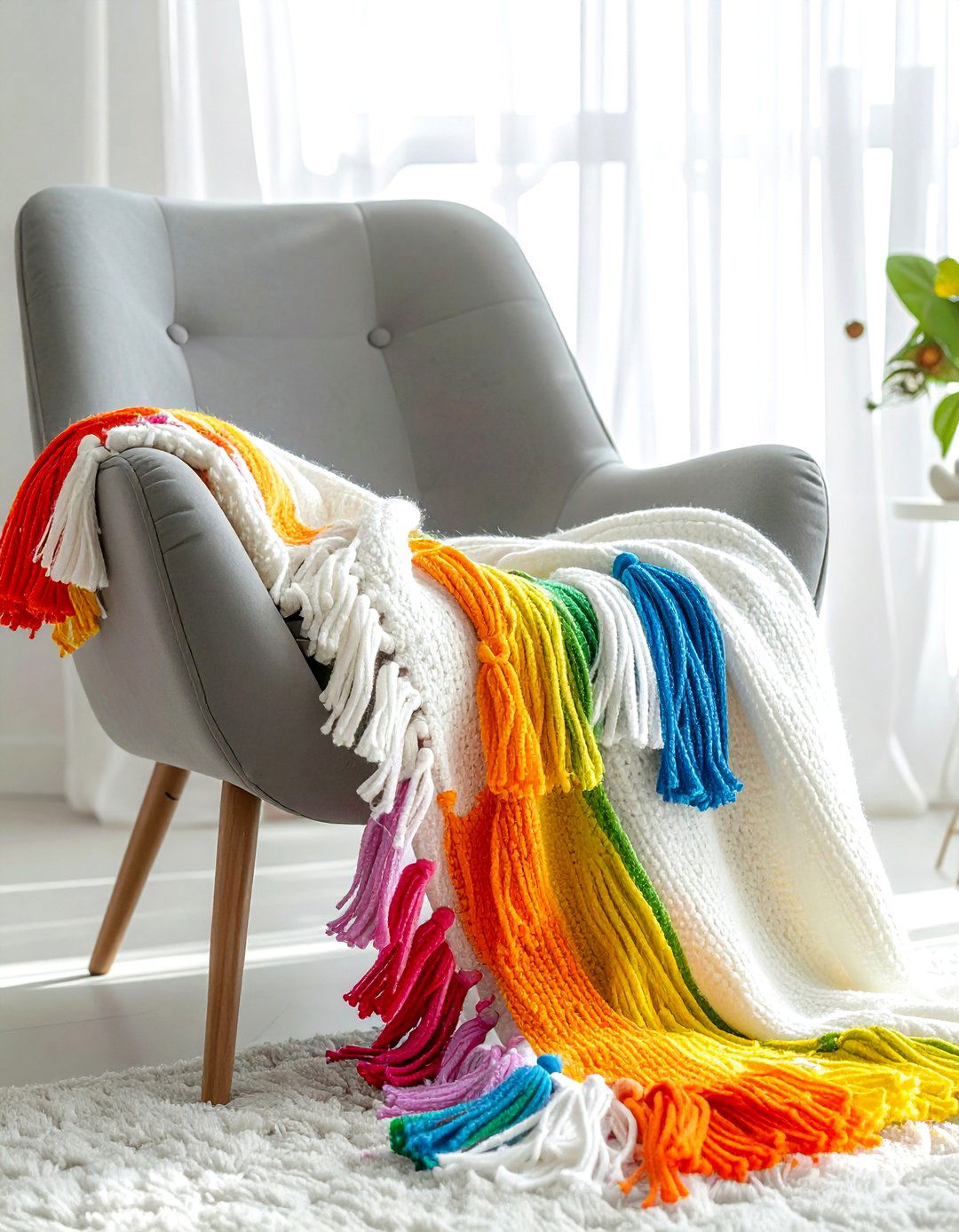Colorful Tassel Throw Blanket - 30 rainbow decor ideas